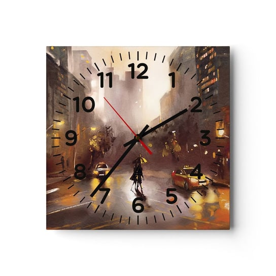 Zegar ścienny - W światłach Nowego Jorku - 40x40cm - Nowy Jork Manhattan Architektura - Kwadratowy zegar szklany - Nowoczeny Stylowy Zegar do salonu do kuchni - Cichy i Modny zegar ARTTOR