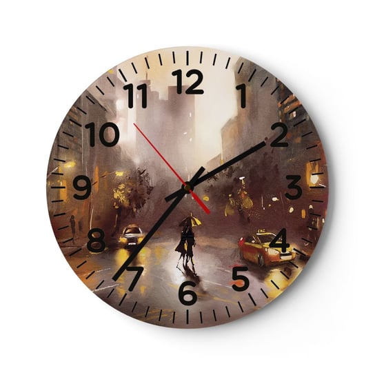 Zegar ścienny - W światłach Nowego Jorku - 40x40cm - Nowy Jork Manhattan Architektura - Okrągły zegar szklany - Nowoczeny Stylowy Zegar do salonu do kuchni - Cichy i Modny zegar ARTTOR