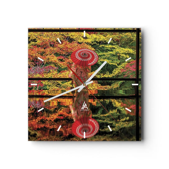 Zegar ścienny - W świątyni natury - 30x30cm - Ogród Japoński Natura Gejsza - Kwadratowy zegar na szkle - Nowoczeny Stylowy Zegar do salonu do kuchni - Cichy i Modny zegar ARTTOR