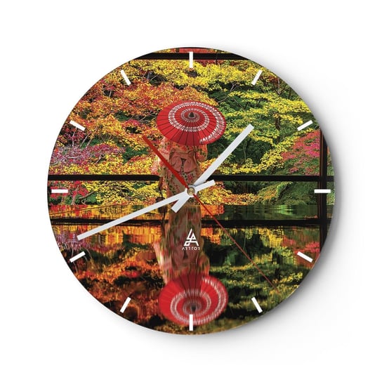 Zegar ścienny - W świątyni natury - 30x30cm - Ogród Japoński Natura Gejsza - Okrągły zegar na szkle - Nowoczeny Stylowy Zegar do salonu do kuchni - Cichy i Modny zegar ARTTOR