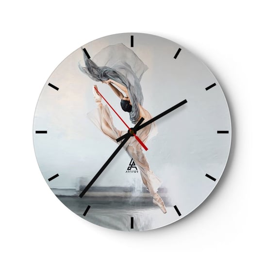 Zegar ścienny - W tanecznym uniesieniu - 40x40cm - Baletnica Taniec Balet - Okrągły zegar ścienny - Nowoczeny Stylowy Zegar do salonu do kuchni - Cichy i Modny zegar ARTTOR