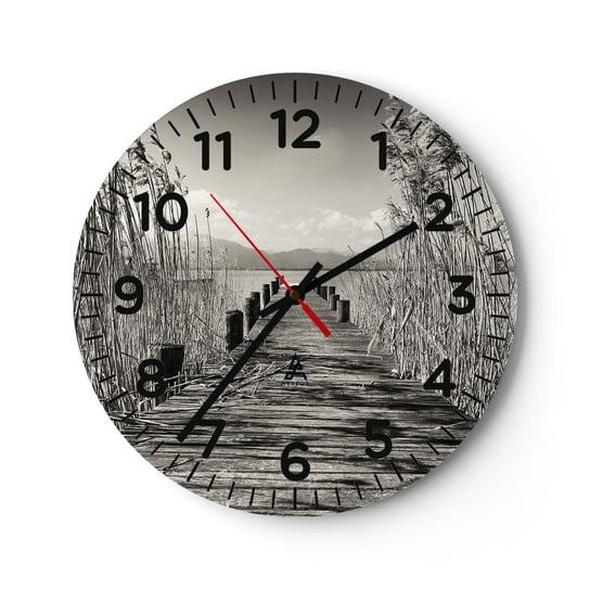 Zegar ścienny - W zaciszu traw - 30x30cm - Krajobraz Jezioro  Trzcina - Okrągły zegar ścienny - Nowoczeny Stylowy Zegar do salonu do kuchni - Cichy i Modny zegar ARTTOR