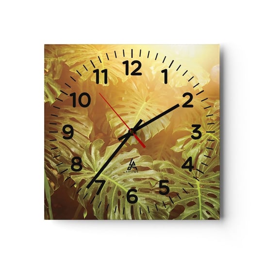 Zegar ścienny - W zieloność wstąpić… - 30x30cm - Monstera Liść Roślina Tropikalna Dżungla - Kwadratowy zegar ścienny - Nowoczeny Stylowy Zegar do salonu do kuchni - Cichy i Modny zegar ARTTOR