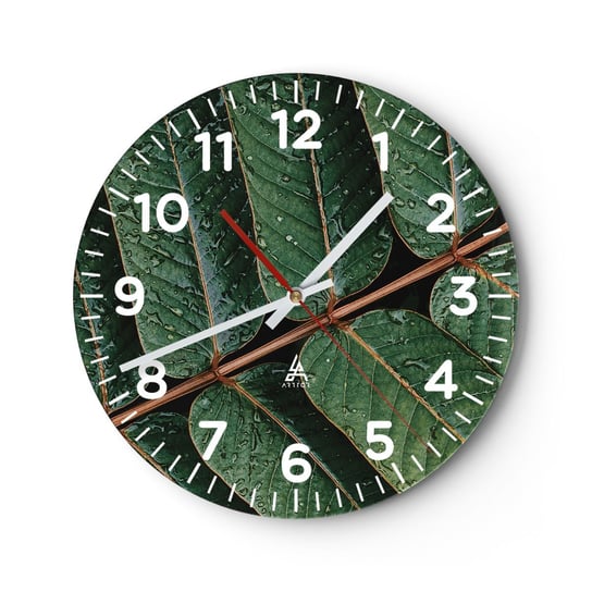 Zegar ścienny - W zielonym rytmie - 30x30cm - Zielone Liście Roślina Tropikalna Sztuka - Okrągły zegar ścienny - Nowoczeny Stylowy Zegar do salonu do kuchni - Cichy i Modny zegar ARTTOR