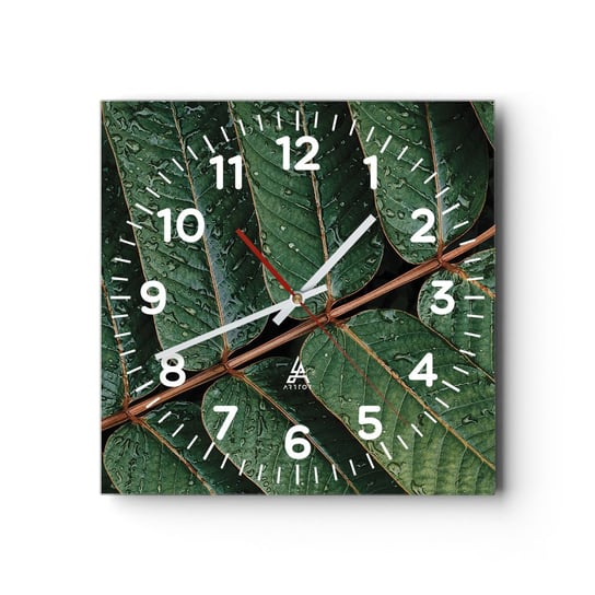Zegar ścienny - W zielonym rytmie - 40x40cm - Zielone Liście Roślina Tropikalna Sztuka - Kwadratowy zegar szklany - Nowoczeny Stylowy Zegar do salonu do kuchni - Cichy i Modny zegar ARTTOR