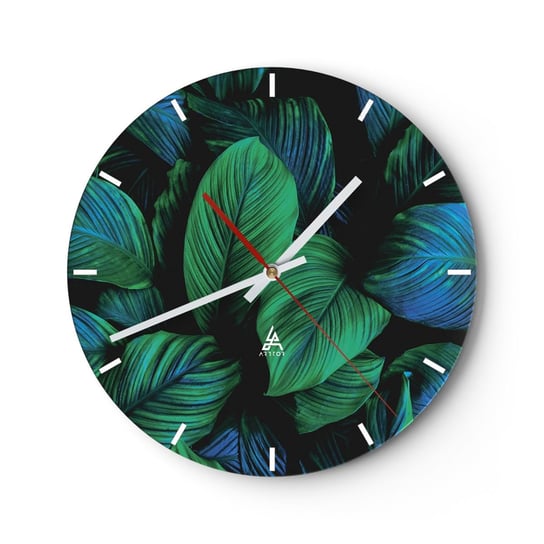 Zegar ścienny - W zielonym tłumie - 30x30cm - Zielone Liście Roślina Tropikalna Natura - Okrągły zegar na szkle - Nowoczeny Stylowy Zegar do salonu do kuchni - Cichy i Modny zegar ARTTOR
