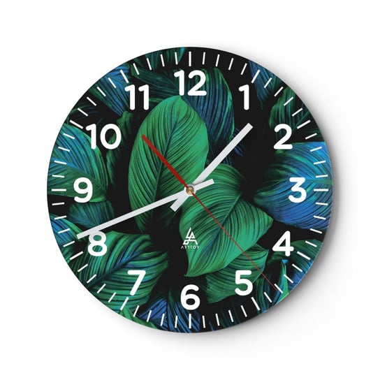 Zegar ścienny - W zielonym tłumie - 30x30cm - Zielone Liście Roślina Tropikalna Natura - Okrągły zegar ścienny - Nowoczeny Stylowy Zegar do salonu do kuchni - Cichy i Modny zegar ARTTOR
