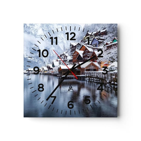 Zegar ścienny - W zimowej dekoracji - 30x30cm - Krajobraz Osada Górska Zima - Kwadratowy zegar ścienny - Nowoczeny Stylowy Zegar do salonu do kuchni - Cichy i Modny zegar ARTTOR