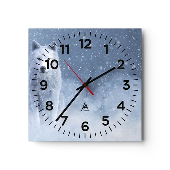 Zegar ścienny - W zimowym duchu - 30x30cm - Biały Wilk Zwierzęta Zima - Kwadratowy zegar ścienny - Nowoczeny Stylowy Zegar do salonu do kuchni - Cichy i Modny zegar ARTTOR