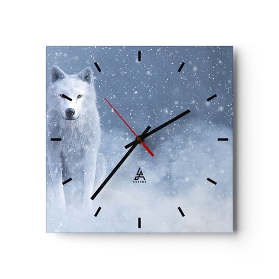 Zegar ścienny - W zimowym duchu - 40x40cm - Biały Wilk Zwierzęta Zima - Kwadratowy zegar ścienny - Nowoczeny Stylowy Zegar do salonu do kuchni - Cichy i Modny zegar ARTTOR