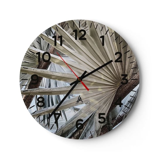 Zegar ścienny - Wachlarze w tropikach - 40x40cm - Liść Palmowy Palma Kokosowa Natura - Okrągły zegar szklany - Nowoczeny Stylowy Zegar do salonu do kuchni - Cichy i Modny zegar ARTTOR