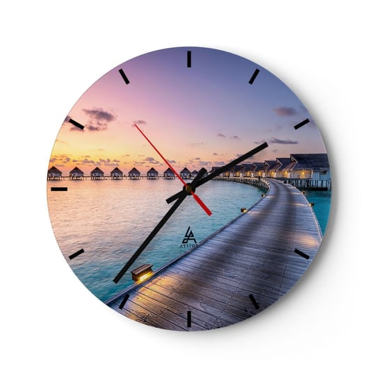 Zegar ścienny - Wakacje - powrót do źródeł - 30x30cm - Malediwy Krajobraz Podróże - Okrągły zegar na szkle - Nowoczeny Stylowy Zegar do salonu do kuchni - Cichy i Modny zegar ARTTOR