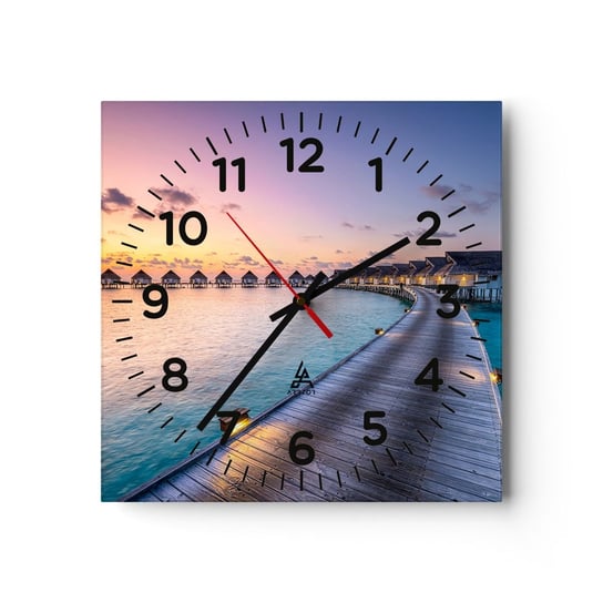 Zegar ścienny - Wakacje - powrót do źródeł - 40x40cm - Malediwy Krajobraz Podróże - Kwadratowy zegar szklany - Nowoczeny Stylowy Zegar do salonu do kuchni - Cichy i Modny zegar ARTTOR