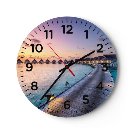 Zegar ścienny - Wakacje - powrót do źródeł - 40x40cm - Malediwy Krajobraz Podróże - Okrągły zegar szklany - Nowoczeny Stylowy Zegar do salonu do kuchni - Cichy i Modny zegar ARTTOR