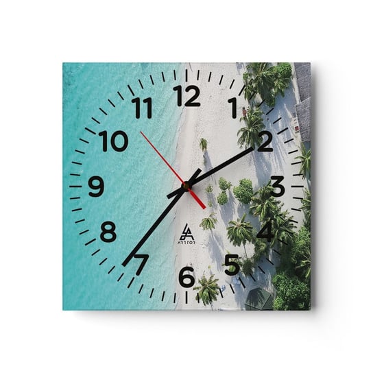 Zegar ścienny - Wakacje w raju - 30x30cm - Krajobraz Rajska Plaża Malediwy - Kwadratowy zegar ścienny - Nowoczeny Stylowy Zegar do salonu do kuchni - Cichy i Modny zegar ARTTOR