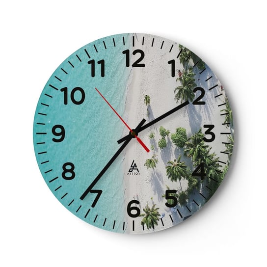 Zegar ścienny - Wakacje w raju - 30x30cm - Krajobraz Rajska Plaża Malediwy - Okrągły zegar ścienny - Nowoczeny Stylowy Zegar do salonu do kuchni - Cichy i Modny zegar ARTTOR