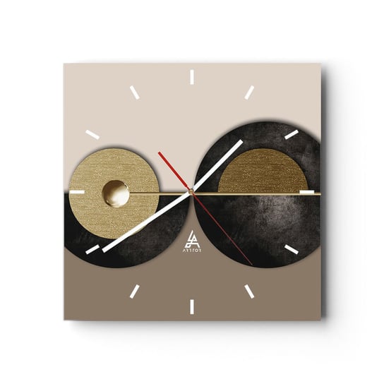 Zegar ścienny - Wariacje wokół koła - 30x30cm - Koła Abstrakcja Art Deco - Kwadratowy zegar na szkle - Nowoczeny Stylowy Zegar do salonu do kuchni - Cichy i Modny zegar ARTTOR
