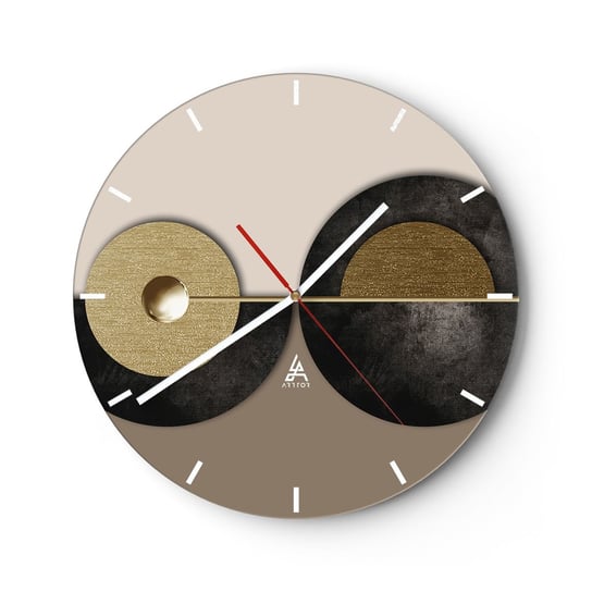 Zegar ścienny - Wariacje wokół koła - 30x30cm - Koła Abstrakcja Art Deco - Okrągły zegar na szkle - Nowoczeny Stylowy Zegar do salonu do kuchni - Cichy i Modny zegar ARTTOR