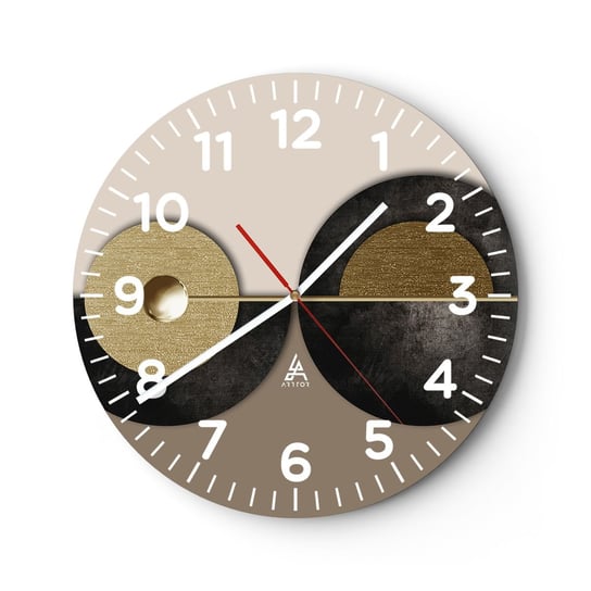 Zegar ścienny - Wariacje wokół koła - 40x40cm - Koła Abstrakcja Art Deco - Okrągły zegar szklany - Nowoczeny Stylowy Zegar do salonu do kuchni - Cichy i Modny zegar ARTTOR