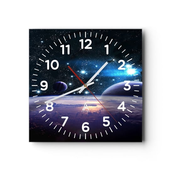 Zegar ścienny - Wciąż sami? - 30x30cm - Kosmos Planeta Ziemia Wszechświat - Kwadratowy zegar ścienny - Nowoczeny Stylowy Zegar do salonu do kuchni - Cichy i Modny zegar ARTTOR