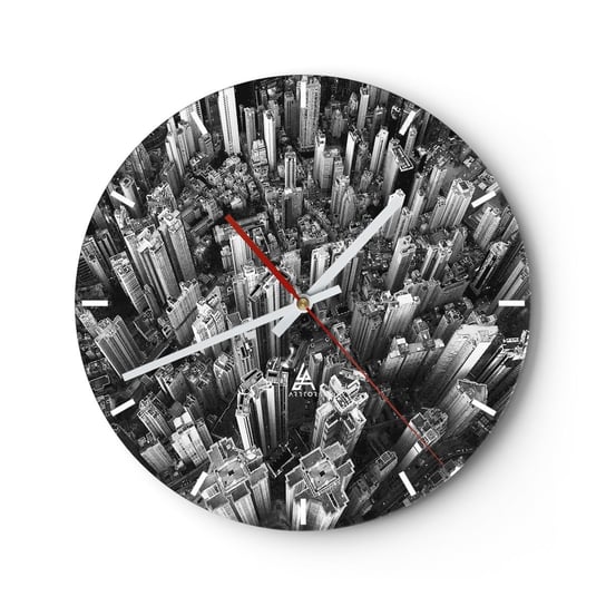 Zegar ścienny - Wciąż wyżej i wyżej - 30x30cm - Architektura Miasto Metropolia - Okrągły zegar na szkle - Nowoczeny Stylowy Zegar do salonu do kuchni - Cichy i Modny zegar ARTTOR