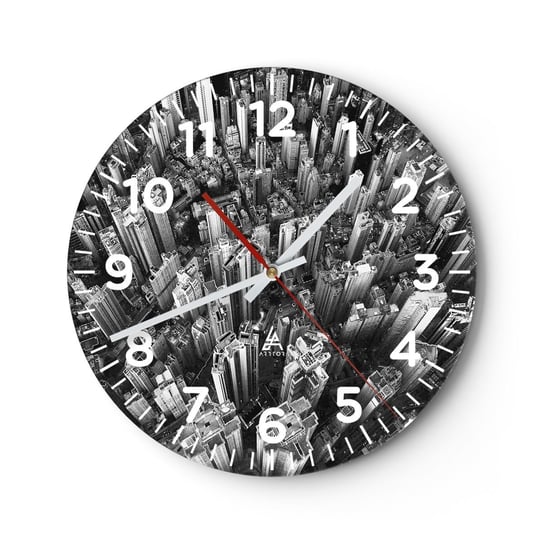 Zegar ścienny - Wciąż wyżej i wyżej - 40x40cm - Architektura Miasto Metropolia - Okrągły zegar szklany - Nowoczeny Stylowy Zegar do salonu do kuchni - Cichy i Modny zegar ARTTOR