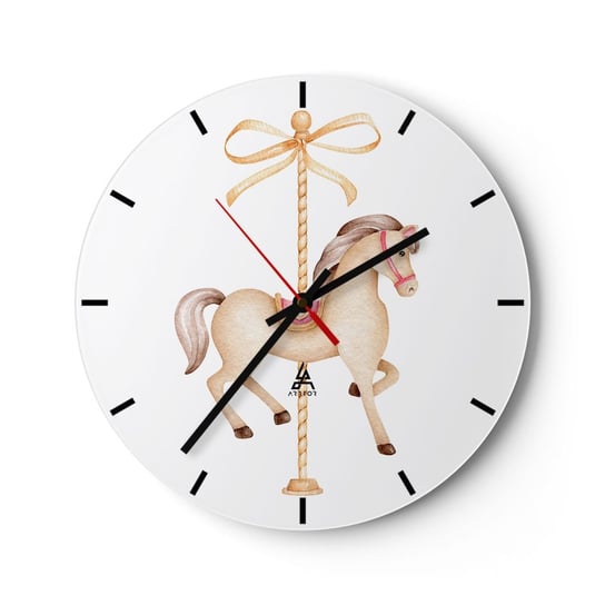 Zegar ścienny - Wdzięcznym kłusem - 30x30cm - Koń Karuzela Dziewczęcy - Okrągły zegar na szkle - Nowoczeny Stylowy Zegar do salonu do kuchni - Cichy i Modny zegar ARTTOR