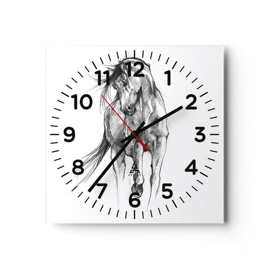 Zegar ścienny - We wdzięcznym kłusie - 30x30cm - Koń Grafika Zwierzęta - Kwadratowy zegar ścienny - Nowoczeny Stylowy Zegar do salonu do kuchni - Cichy i Modny zegar ARTTOR