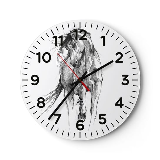 Zegar ścienny - We wdzięcznym kłusie - 40x40cm - Koń Grafika Zwierzęta - Okrągły zegar szklany - Nowoczeny Stylowy Zegar do salonu do kuchni - Cichy i Modny zegar ARTTOR