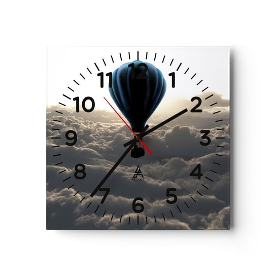 Zegar ścienny - Wędrowiec ponad chmurami - 30x30cm - Krajobraz Lot Balonem Podróże - Kwadratowy zegar ścienny - Nowoczeny Stylowy Zegar do salonu do kuchni - Cichy i Modny zegar ARTTOR