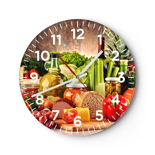 Zegar ścienny - Wędzone, pieczone, marynowane - 30x30cm - Gastronomia Warzywa Owoce - Okrągły zegar ścienny - Nowoczeny Stylowy Zegar do salonu do kuchni - Cichy i Modny zegar ARTTOR