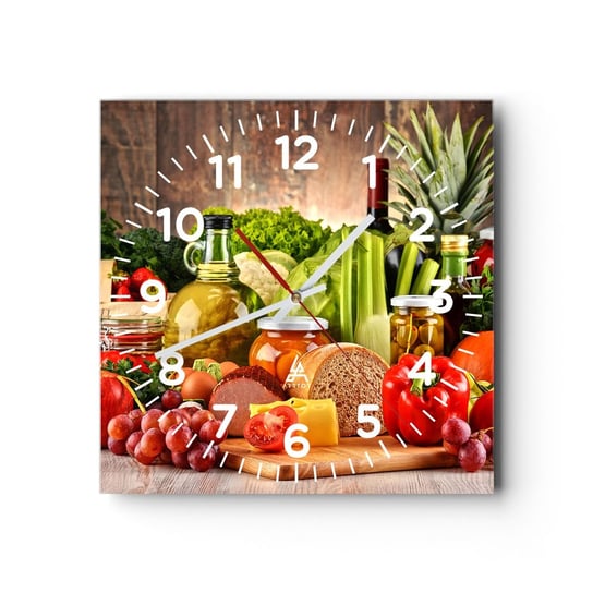 Zegar ścienny - Wędzone, pieczone, marynowane - 40x40cm - Gastronomia Warzywa Owoce - Kwadratowy zegar szklany - Nowoczeny Stylowy Zegar do salonu do kuchni - Cichy i Modny zegar ARTTOR