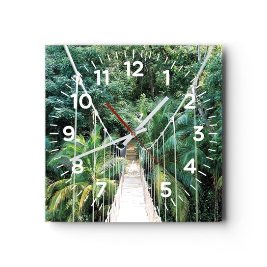 Zegar ścienny - Welcome to the jungle! - 40x40cm - Krajobraz Dżungla Honduras - Kwadratowy zegar szklany - Nowoczeny Stylowy Zegar do salonu do kuchni - Cichy i Modny zegar ARTTOR