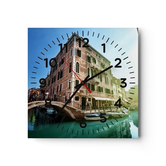 Zegar ścienny - Wenecja - Amore Mio - 30x30cm - Miasto Wenecja Gondole - Kwadratowy zegar ścienny - Nowoczeny Stylowy Zegar do salonu do kuchni - Cichy i Modny zegar ARTTOR