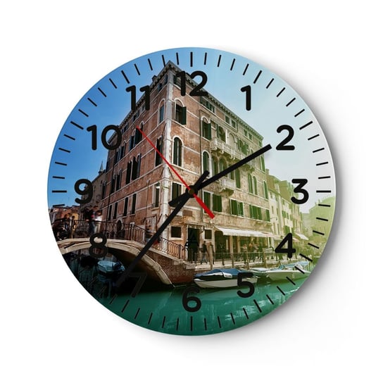 Zegar ścienny - Wenecja - Amore Mio - 30x30cm - Miasto Wenecja Gondole - Okrągły zegar ścienny - Nowoczeny Stylowy Zegar do salonu do kuchni - Cichy i Modny zegar ARTTOR