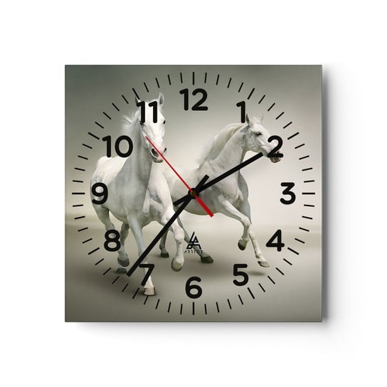 Zegar ścienny - White power! - 30x30cm - Zwierzęta Konie Natura - Kwadratowy zegar ścienny - Nowoczeny Stylowy Zegar do salonu do kuchni - Cichy i Modny zegar ARTTOR