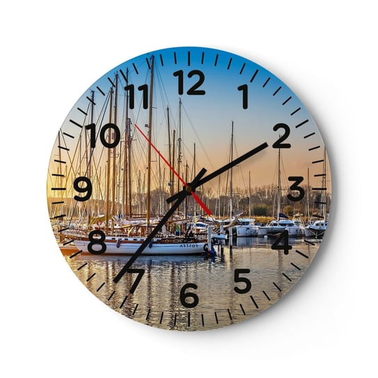 Zegar ścienny - Wiatr też musi spać - 30x30cm - Krajobraz Port Jachtowy Żaglówka - Okrągły zegar ścienny - Nowoczeny Stylowy Zegar do salonu do kuchni - Cichy i Modny zegar ARTTOR