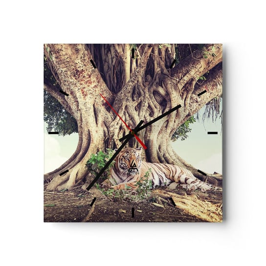 Zegar ścienny - Widok z Księgi Rodzaju - 30x30cm - Tygrys Bengalski Indie Krajobraz - Kwadratowy zegar na szkle - Nowoczeny Stylowy Zegar do salonu do kuchni - Cichy i Modny zegar ARTTOR