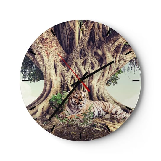 Zegar ścienny - Widok z Księgi Rodzaju - 30x30cm - Tygrys Bengalski Indie Krajobraz - Okrągły zegar na szkle - Nowoczeny Stylowy Zegar do salonu do kuchni - Cichy i Modny zegar ARTTOR