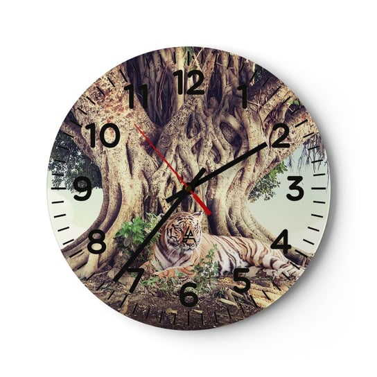 Zegar ścienny - Widok z Księgi Rodzaju - 40x40cm - Tygrys Bengalski Indie Krajobraz - Okrągły zegar szklany - Nowoczeny Stylowy Zegar do salonu do kuchni - Cichy i Modny zegar ARTTOR