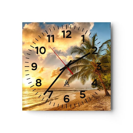Zegar ścienny - Wieczne lato, zawsze wakacje - 30x30cm - Krajobraz Plaża Palma Kokosowa - Kwadratowy zegar ścienny - Nowoczeny Stylowy Zegar do salonu do kuchni - Cichy i Modny zegar ARTTOR