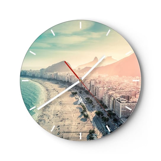 Zegar ścienny - Wieczne wakacje w Rio - 30x30cm - Wybrzeże Rio De Janeiro Plaża - Okrągły zegar na szkle - Nowoczeny Stylowy Zegar do salonu do kuchni - Cichy i Modny zegar ARTTOR