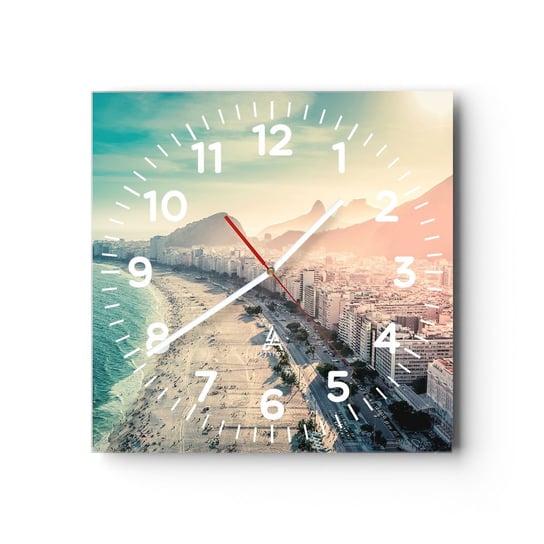 Zegar ścienny - Wieczne wakacje w Rio - 40x40cm - Wybrzeże Rio De Janeiro Plaża - Kwadratowy zegar szklany - Nowoczeny Stylowy Zegar do salonu do kuchni - Cichy i Modny zegar ARTTOR
