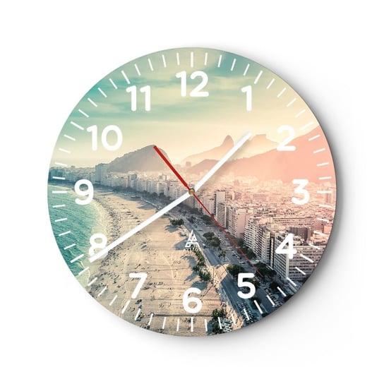 Zegar ścienny - Wieczne wakacje w Rio - 40x40cm - Wybrzeże Rio De Janeiro Plaża - Okrągły zegar szklany - Nowoczeny Stylowy Zegar do salonu do kuchni - Cichy i Modny zegar ARTTOR
