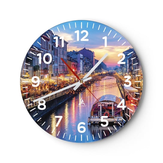 Zegar ścienny - Wieczór światła i zabawy - 30x30cm - Miasto Mediolan Włochy - Okrągły zegar ścienny - Nowoczeny Stylowy Zegar do salonu do kuchni - Cichy i Modny zegar ARTTOR