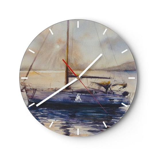 Zegar ścienny - Wieczór w zatoce - 30x30cm - Żaglówka Łowienie Nadmorski - Okrągły zegar na szkle - Nowoczeny Stylowy Zegar do salonu do kuchni - Cichy i Modny zegar ARTTOR