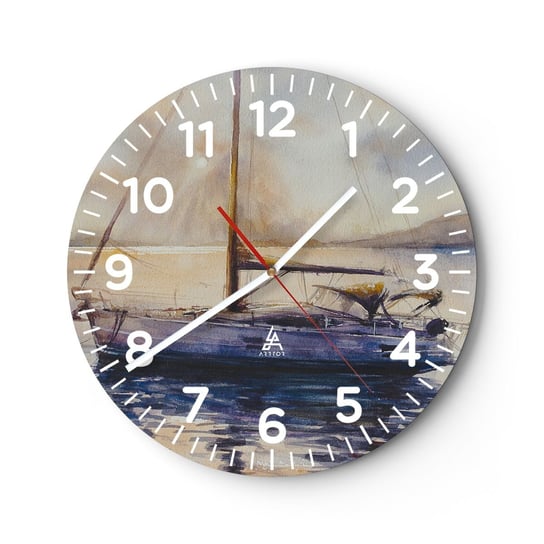 Zegar ścienny - Wieczór w zatoce - 30x30cm - Żaglówka Łowienie Nadmorski - Okrągły zegar ścienny - Nowoczeny Stylowy Zegar do salonu do kuchni - Cichy i Modny zegar ARTTOR