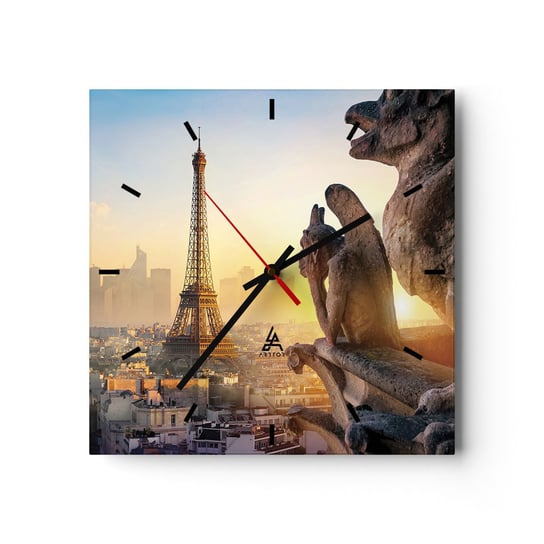 Zegar ścienny - Wiele się zmieniło… - 30x30cm - Miasto Wieża Eiffla Paryż - Kwadratowy zegar na szkle - Nowoczeny Stylowy Zegar do salonu do kuchni - Cichy i Modny zegar ARTTOR