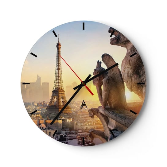 Zegar ścienny - Wiele się zmieniło… - 30x30cm - Miasto Wieża Eiffla Paryż - Okrągły zegar na szkle - Nowoczeny Stylowy Zegar do salonu do kuchni - Cichy i Modny zegar ARTTOR