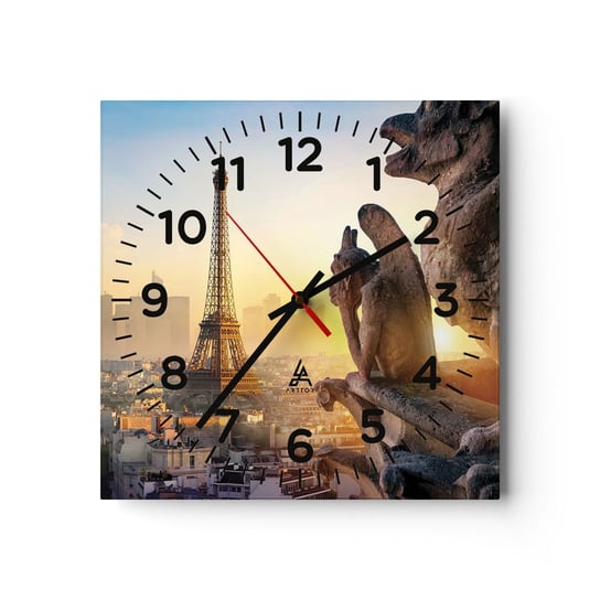 Zegar ścienny - Wiele się zmieniło… - 40x40cm - Miasto Wieża Eiffla Paryż - Kwadratowy zegar szklany - Nowoczeny Stylowy Zegar do salonu do kuchni - Cichy i Modny zegar ARTTOR